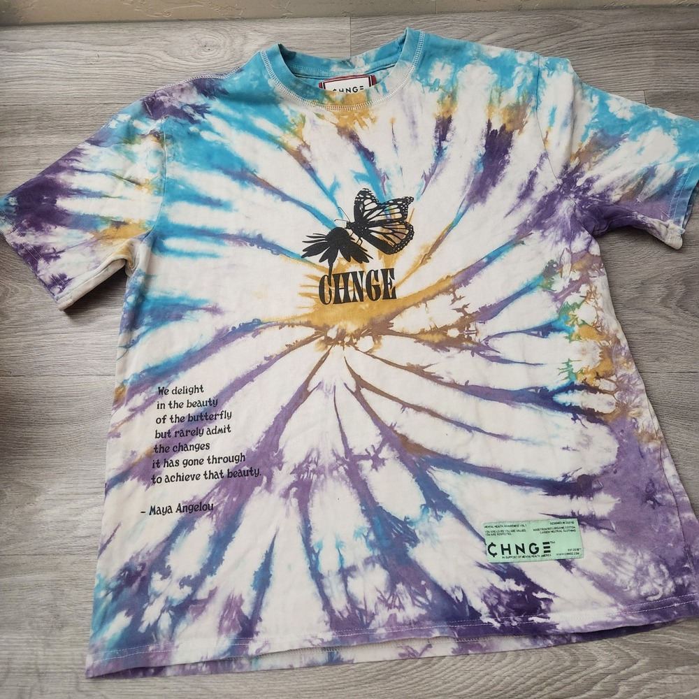 CHNGE Multicolor Tie Dye Shirt Size M Butterfly Growth Is A Process Maya Angelou